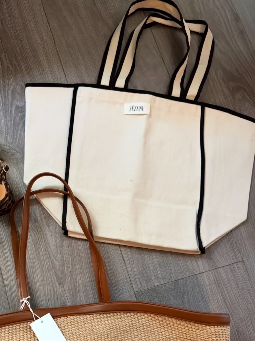 Sezane Large Canvas Tote with Black Trim NWT